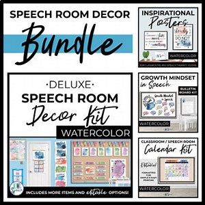 Watercolor Speech Therapy Room Decor - Bundle of Functional Decor for Speech