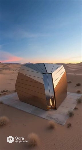 Adaptive Kinetic Architecture: A time-lapse shot (or hyper-speed sequence) of a kinetic house in a desert