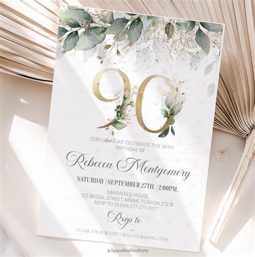 90th Birthday Invitation Editable Elegant Floral Eighty Year Old Brunch Invitation 90th Birthday Invite for Her Adult Birthday Template A1 - Etsy Canada