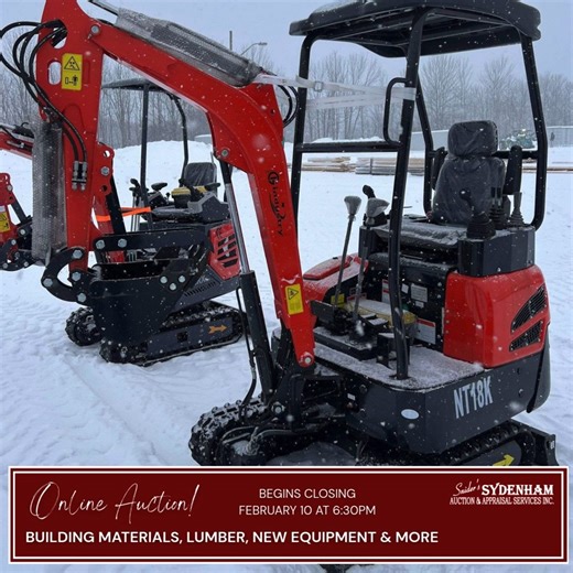The Building Materials, Lumber, New Equipment & More Online Auction is NOW OPEN for bidding! Take a look: https://bid.sydenhamauction.com/auctions/11-rac-0426-building-products-lumber-and-equipment-10-feb-26 Snider’s Sydenham Auction & Appraisal Services Inc. 103043 Grey Rd 18, Owen Sound, Ontario N4K 5N6 | Bidding begins closing on Tuesday, February 10th @ 6:30 p.m. EST #sydenhamauction #snidersydenhamauction #rockfordauctioncentre #snidersydenhamonlineauctions #homeimprovementmaterials #buildi