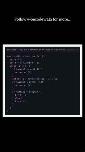 LeetCode 153 in 30s | Find Minimum in Rotated Sorted Array | JavaScript Binary Search🔥