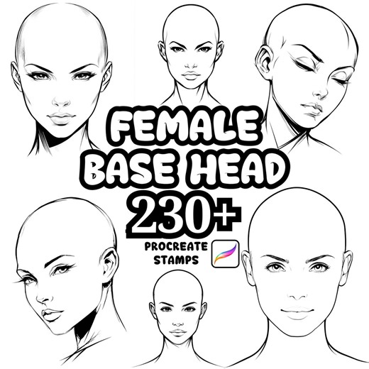 Procreate Human Brushes, 230  Female Base Head Procreate Stamps, Female Procreate, Human Characters, Human Illustration, Woman, Face, Girls