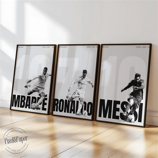 Messi Ronaldo Mbappe Poster Set: Black & White Soccer Legends (A3 Digital Download) - Etsy