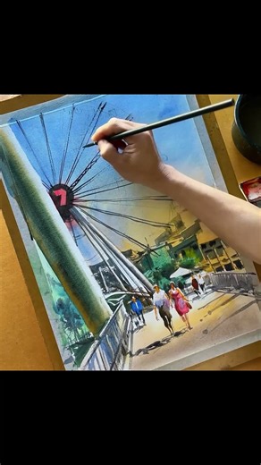 How to Paint Urban Architecture in Watercolour | The Wheel of Urban Dreams Brisbane Demonstration