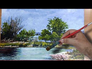 How to draw a landscape painting /#64 Draw distant trees, sky and lake in an easy way