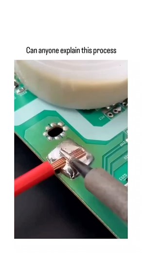 TrendTok Hub 🚀 on Instagram: "The post showcases a 13-second video of through-hole soldering on a circuit board, where flux—a yellowish paste—is brushed onto copper wires before applying molten solder, resulting in clean joints and over 1.6 million views. Replies clarify flux's role as an acidic agent that chemically removes copper oxide layers, preventing solder adhesion issues; without it, oxidation acts as a barrier, akin to grease repelling water. Posted by an agriculture-focused creator, t