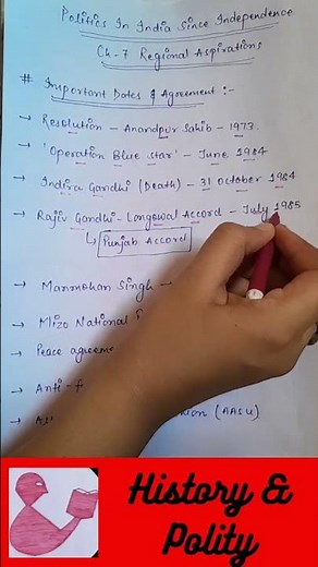 Class 12 | Political Science | Ch 7 Regional Aspirations | Important Dates | Book-2