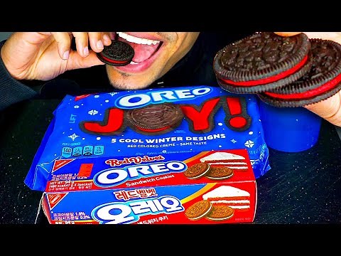ASMR Candy Eating Mukbang Cookies Oreos Chips Ahoy! Joy! Holiday Winter Designs RED Velvet Flavor