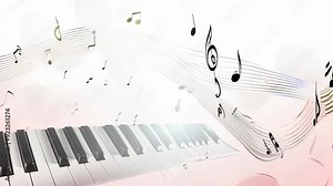 Musical Elegance: Sheet Music Animating on Piano Key Background