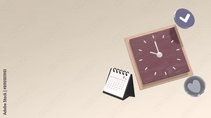 Animated Clocks With Moving Arrows, Check Mark, Love Icon And Calendar. Animated Clock With Copy Space. Time Is Running Out, Time Management Concepts. Suitable For Daily Activity And Explainer Video. Stock Video