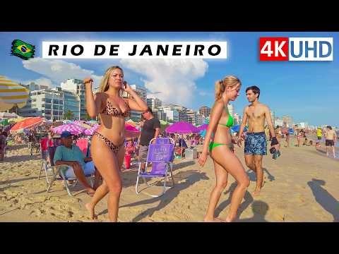 Summer Day at Leblon Beach: Walking Tour — Rio de Janeiro, Brazil 🇧🇷 【 4K UHD 】