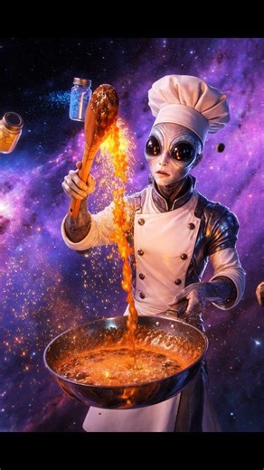 Alien chef cooking shooting stars 🍳✨ Would you taste cosmic cuisine? 👽🌌 | Misterios del Universo