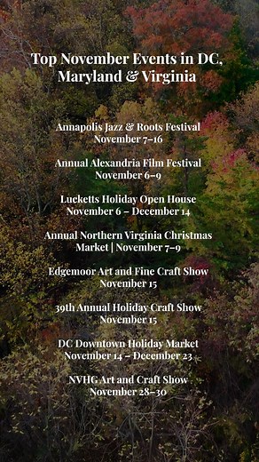 November often feels like the calm before the storm that is the winter holiday season. The weather is cool, but hopefully not too cold to enjoy being outdoors. Between fall home maintenance projects, we think it’s a great time to gather with friends or take some quiet time to relax. Check out our top selections for things to do around DC, Maryland and Virginia this month. #realtoring #realestatelife #dmvrealtor #dmvrealestate #novemberevents | The Peele Group | Facebook