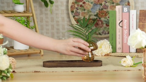Glass Propagation Station for Plant: Mushroom Planter with Wooden Stand for Home Office Decor - Unique Propagation Jars for Plant Lovers - Set of 5 Hydroponic Mushroom Vases Gift for Mom