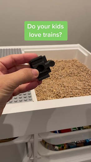 Do your kids love trains? Use this Brio- Duplo adaptors to connect it onto your duplo base. Perfect to convert duplo into train table and have combination play trains and duplo! What a winner! We also used our top storage as a play tray here 😄 #kiddokarnage #invitationtoplay #kidstiktok #montessoritoddler #legotable #sensorytrayideas #smallbusinessaustralia #traintable #playhacks #playtable #kiddokarnagelegotable #woodentrain #woodentraintrack