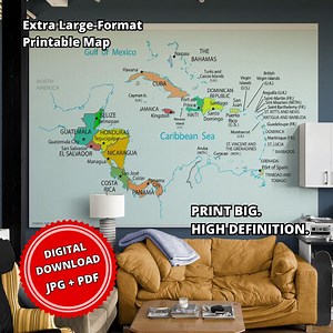 Oversized Central America & the Caribbean Map, Ultra-high-resolution (printable) - Etsy