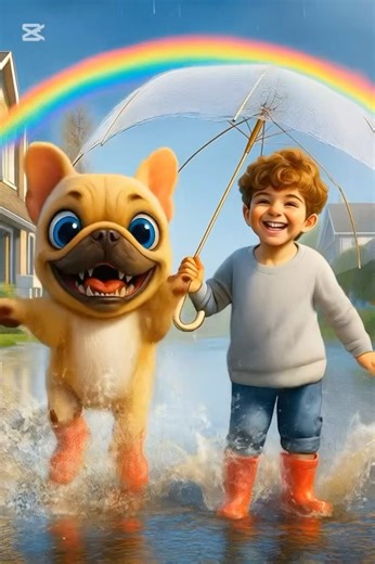 The red-booted pup’s rainy day adventure #funny
