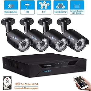 LONNKY 2MP Lite 4 Channel Hybrid 5-in-1 DVR Recorder for Security Camera System, for 1MP/2MP 720P 1080P TVI/AHD/CVI/Analog Cameras