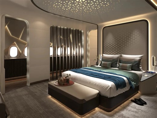 Lufthansa Technik hat das Kabinendesign für den neuesten Businessjet von Boeing vorgestellt. Das Interieur umfasst luxuriöse Ausstattungen wie ein privates Schlafzimmer, eine Regendusche und First Class-Suiten. Der mehr als 400 Millionen Dollar teure BBJ 777X wurde 2018 vorgestellt und wird voraussichtlich 2025 in Dienst gestellt. (Credits: Lufthansa) #Lufthansa #businessjet | Business Insider Deutschland