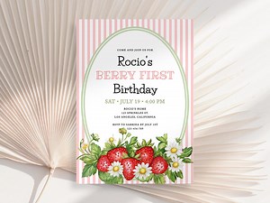 Berry First Birthday Invitation, Berry Sweet Birthday Invitation, Strawberry Invitation, Strawberry Baby Shower Invitation, Berry Invites - Etsy