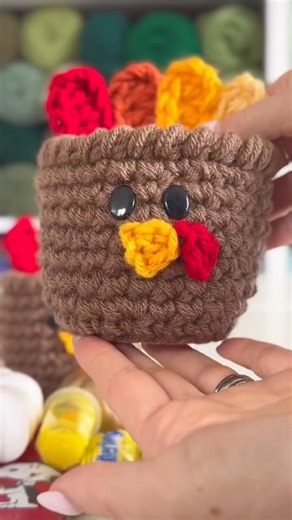 Yarnspirations on Instagram: "🦃 We are SO ready to gobble up this new pattern from @RepeatCrafterMe! These Crochet Turkey Treat Cups are equal parts cute and practical for your Thanksgiving tablescape. Pattern & photos: @RepeatCrafterMe Yarn: Red Heart Super Saver #ThanksgivingCrochet #CrochetTurkey"