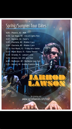 71 reactions · 3 comments | Friends out in FLORIDA!! I’m finally making the rounds this month! Check out the schedule!  May 13th • Fort Myers • Tribby Arts Center May 14th • Miami Beach • Faena Theater May 16th • Orlando • Judson’s Live I’m bringing an incredible 7-piece band with horns, @noahpierreband from Baltimore! Don’t miss it!! For tickets, navigate to: www.jarrodlawson.com/tour  | Jarrod Lawson | Facebook