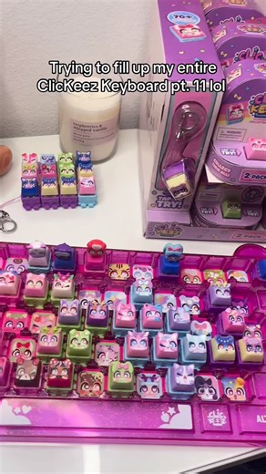 Cutesy on Instagram: "Ok so I for sure thought all 8 ClicKeez were going to be duplicates so yay I got 3 new ones lol. Can you tell my math was off the entire time that I hadn’t even notice this case will not be enough to fill up my entire ClicKyboard!!! #oddlysatisfying #toyunboxing #asmr #clickeez #keyboard"