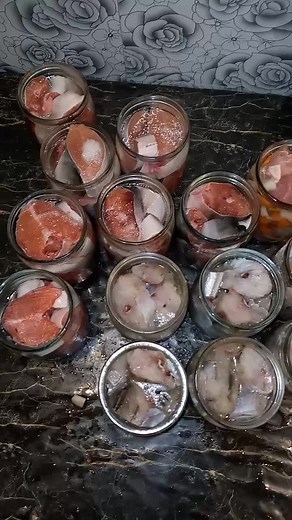 Exploring Unique Glass Jars with Ice and Meat