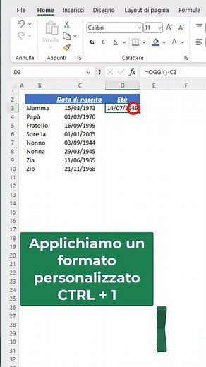 EXCEL FORMULE: 🎂 Calcolare l'età con la funzione OGGI #shorts