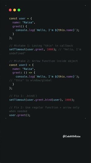 Common "this" Mistakes in JavaScript (with real examples) #coding #javascript #shorts