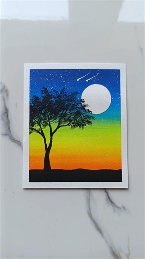 Colorful Rainbow Night Sky 🌈🌕 | Oil Pastel Drawing #Shorts