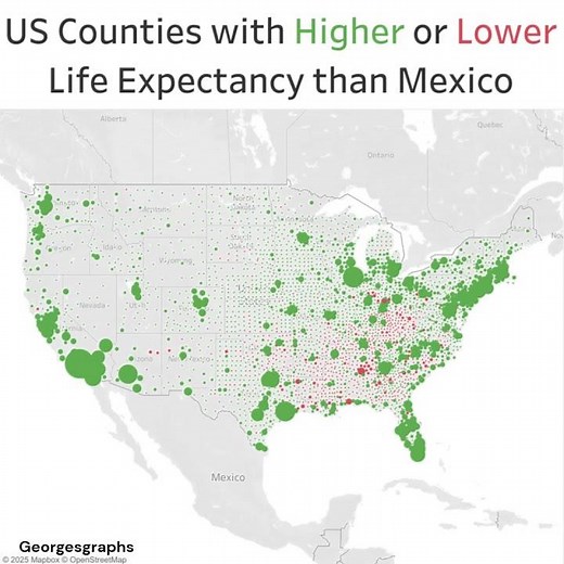 US vs Mexico & Canada Life Expectancy #data #map