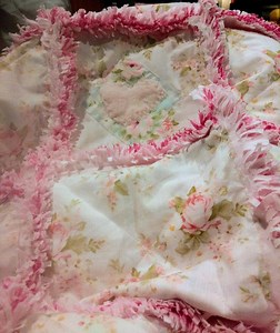 Shabby Chic Rag Quilt: Pink Rose Heart Appliques, Cotton Flannel Throw - Etsy