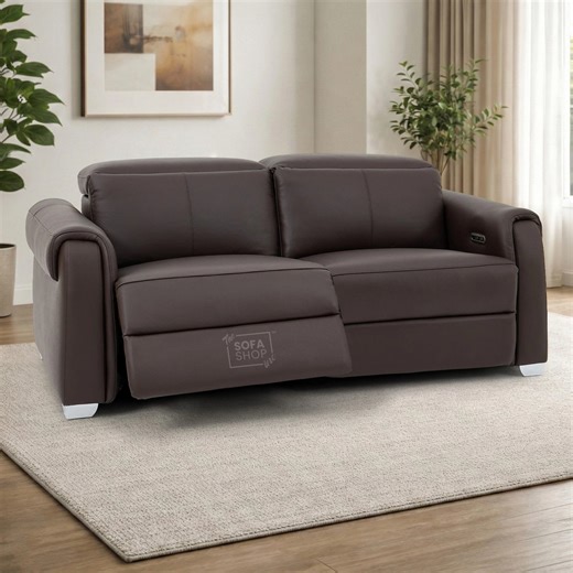 3 Seater Real Leather Recliner Sofa In Brown | Hi-Tech Sofa with USB Ports & Power Headrest | Turin Series One