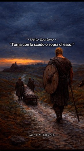 𝗠𝗲𝗻𝘁𝗲 𝗠𝗲𝗱𝗶𝗲𝘃𝗮𝗹𝗲⚔️ on Instagram: "Questa frase veniva detta dalle madri spartane ai loro figli prima di andare in guerra. Per capirla, bisogna capire lo scudo (l’hoplon). Era enorme e molto pesante. Se un soldato voleva fuggire dal campo di battaglia per salvare la propria vita, la prima cosa che doveva fare era buttare lo scudo per poter correre. Per questo la frase è un ultimatum binario: 1. “Con lo scudo”: significa che torni vivo e vittorioso, senza essere fuggito, mantenendo il