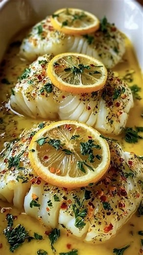 Cod fillets drizzled with lemon juice, garlic, and melted butter. Bake at 400°F for 15 minutes until tender, flaky, and infused with zesty flavor. Light, buttery, and perfectly balanced this lemon-garlic cod melts in your mouth with every bite. 🐟 Ingredients ➤ 1½ lbs cod loin fillet, patted dry ➤ Salt and pepper, to taste ➤ 2 tbsp olive oil ➤ 4 tbsp lemon juice (from 1–2 lemons) ➤ 4 cloves garlic, minced ➤ ¼ cup butter, diced ➤ 1 tbsp chopped fresh parsley (optional) FULLL Recipe in First Cօʍʍе