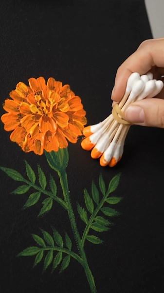 Painting Realistic Marigolds with Q-Tips?! 🤯#PaintingHack #ArtHacks #AcrylicPainting