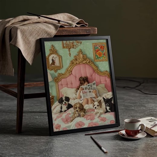 Vintage Girl Reading With Dogs Print: Cozy Bedroom Scene - Digital Download 42 - Etsy