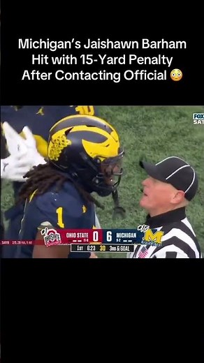 Michigan’s Jaishawn Barham Hit with 15-Yard Penalty After Contacting Official 😳#cfb #michigan