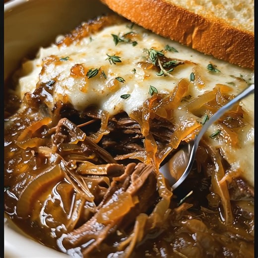 This French Onion Pot Roast is pure comfort in a pot 😍 Tender beef, caramelized onions, and rich gravy melt together for a cozy, soul-warming dinner! 🕯️ .............. Full Recipe in Coʍmеոτ 💬🍴👇 | Food and drink