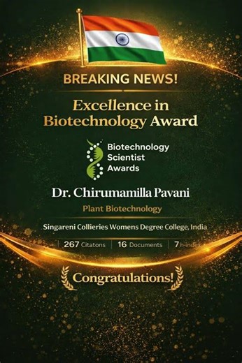 🎥 Breaking News | Excellence in Biotechnology Award 2026 - Dr. Chirumamilla Pavani #researchawards