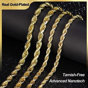 14K Gold-plated Rope Chain Necklace: Unisex Facet Design, Secure Clasp - Etsy