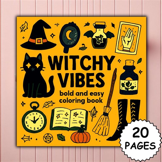 Witchy Vibes - Bold and Easy Cute Witch Coloring Pages for Adults & Teens, Cozy Cottagecore Magic, 20 Sheets, Printable PDF Digital Book - Etsy