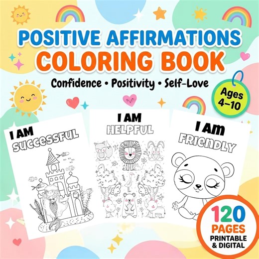 Positive Affirmations Coloring Pages for Kids – 120 Stress Relief Mindfulness Printables (digital Download) - Etsy