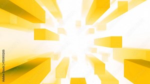 Animation of rectangles flying in stream. Design. Stream of 3D geometric platforms flying into perspective. Rectangle lines move in stream on white background