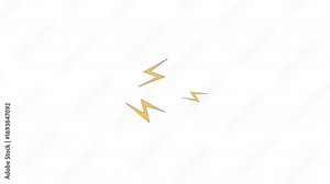 Yellow lightning bolts energy 2D cartoon object animation. Sharp zigzag shapes. Electric current, high voltage, charge. Electricity power animated flat colorful item 4K video isolated on white Stock Video
