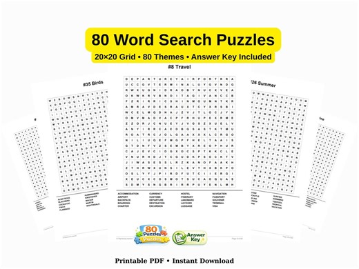 80 Themed Word Search Puzzles for Adults | 20x20 Grid (PDF Download) - Etsy