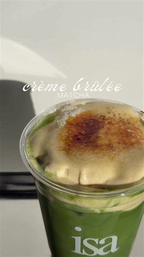 A vanilla matcha layered with caramelized sweetness. Come try it out Valentine’s Day weekend only 🤍 #valentinesday #isamatcha #fyp #houstontexas #cremebruleematcha