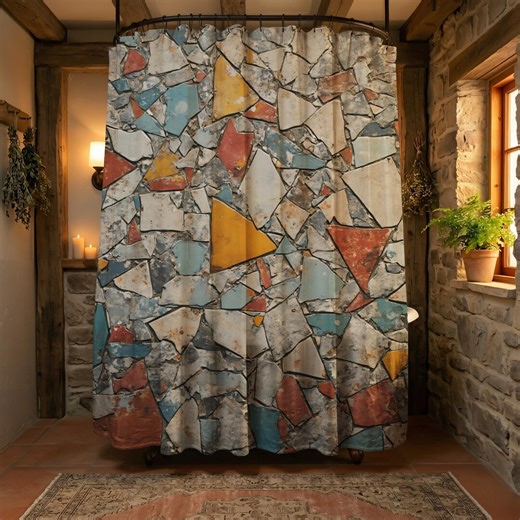 Rustic Terrazzo Mosaic Art Shower Curtain, Abstract Broken Tile Concrete Pattern, Industrial Stone Decor, 72x72 - Etsy