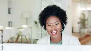 Offering virtual customer service as a call center sales rep. .Confident and happy businesswoman with afro hair consulting and operating a helpdesk for customer sales and service support